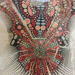 One World Women's Red and Black Patterned Blouse